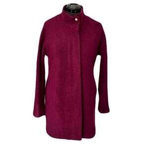 French Connection Plum Burgundy Wool-Blend Coat, Size M